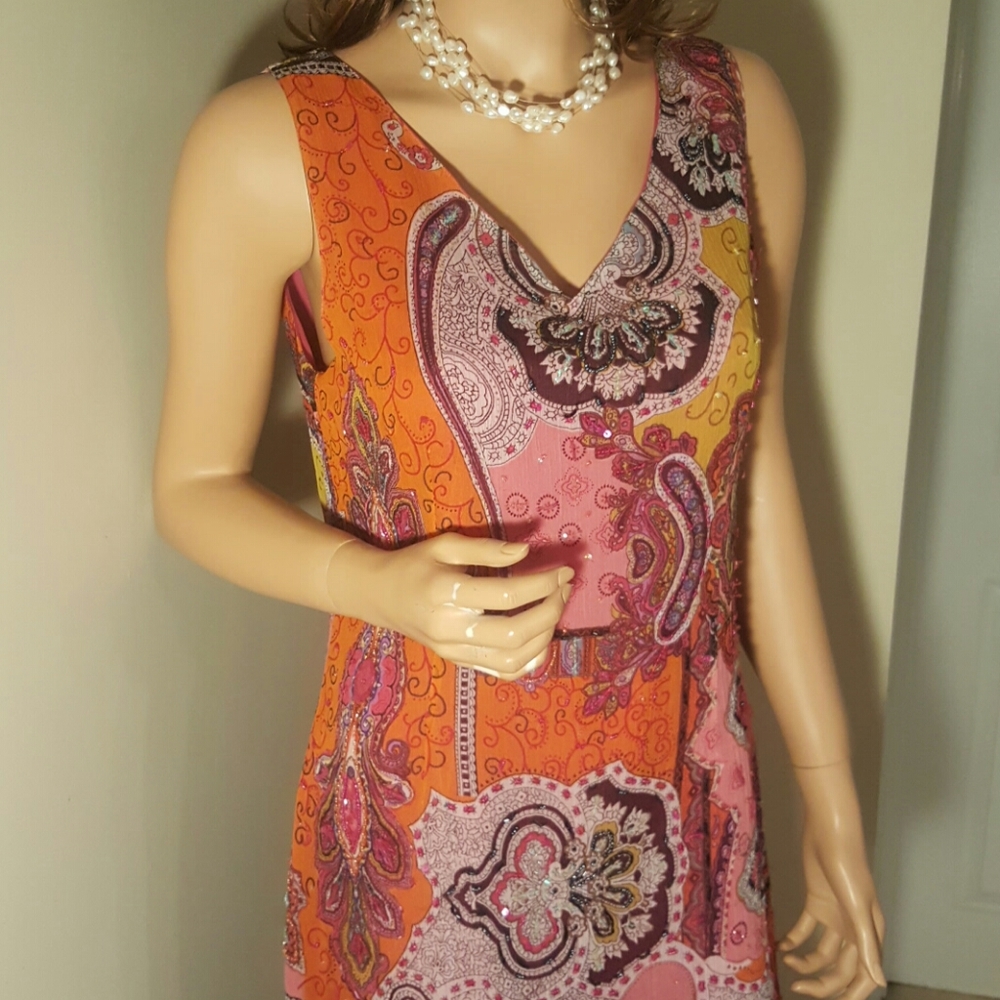 Kharisma Dress Boho Maxi Worldly Print Sequ…